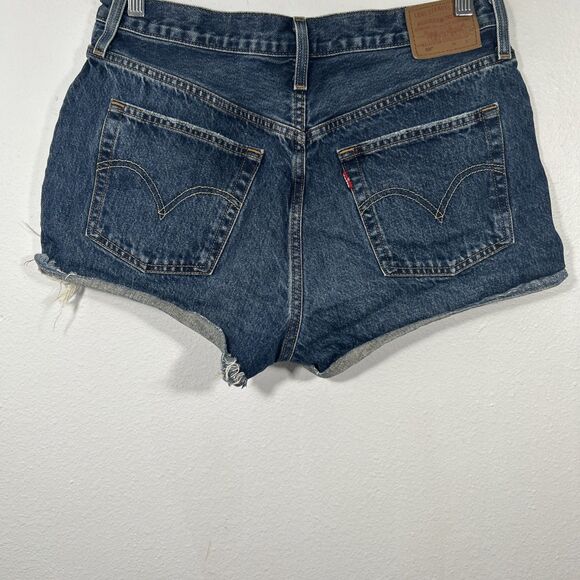 Levi 501 Denim Shorts Womens 31 Blue Micro Short Cut Off Big E Button Fly - Picture 2 of 8
